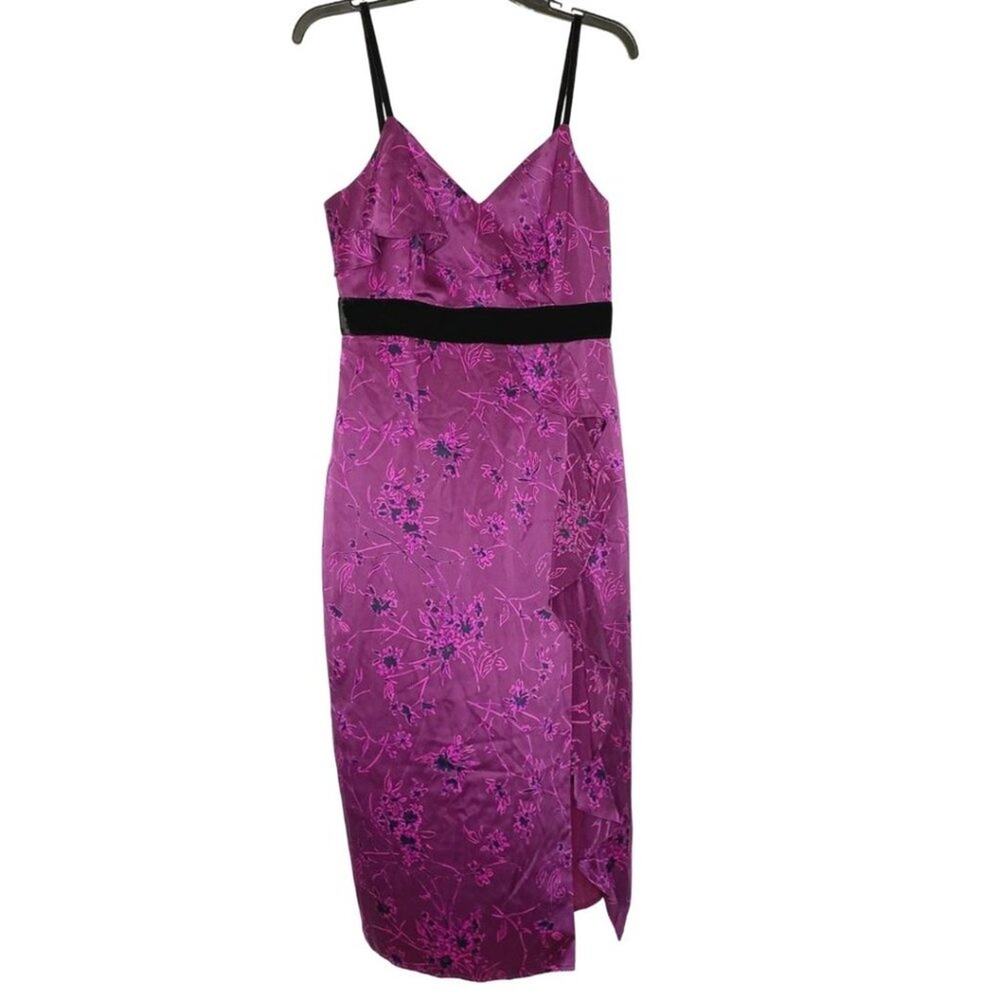 Cinq a Sept Raspberry Multicolor Lara Dress Sleeveless Floral 100% Silk Size 4